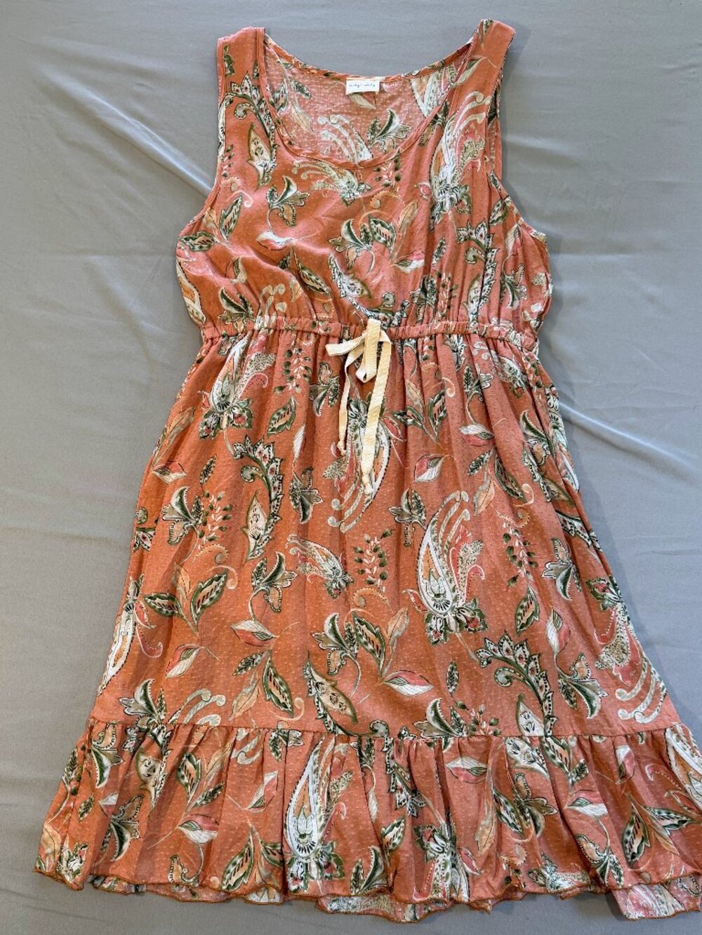Lovely Melody Women's Paisley Floral Sleeveless Dress Peach X-Large New w/o Tags